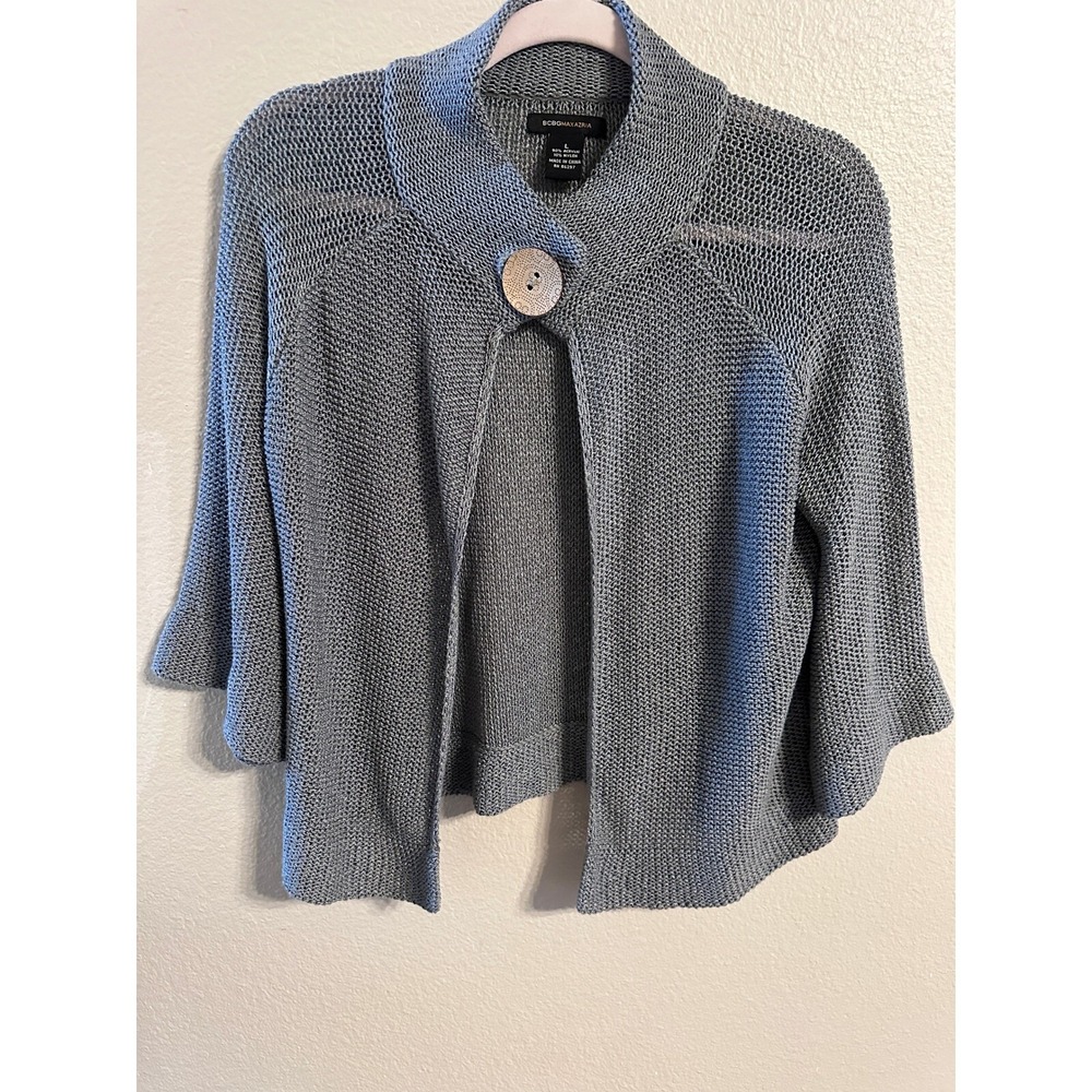 BCBGMAXAZRIA Knit Shrug Open Cardigan Cover Up Button Closure Gray L